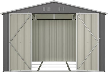 10×10 FT Outdoor Storage Shed,Metal Aluminum Waterproof Tool Sheds with Foundation,Doors & Vents,Heavy-Duty Sheds Unit W/Lock & Key,for Storing Bicycles,Lawnmowers,Barbeques,Gray