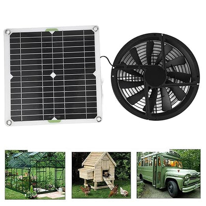 Solar Powered Fan, 100W Solar Panel and 10in Round Ventilation Case Exhaust Fan for Small Chicken Coops, Greenhouses, Pet Houses, Window Exhaust