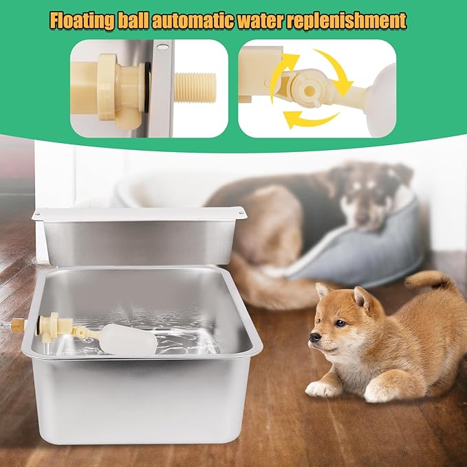 6 Gallon XL Large Automatic Dog Water Bowl Dispenser, Stainless Steel Outdoor Pet Waterer Auto Fill Dog Waterer for Large Breed (19.3" X 13.7")