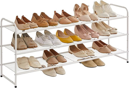 YMYNY Freestanding Shoe Racks, 3 Tiers Stackable & Adjustable Shoe Storage Shelf, Extra Large Capacity Shoe Organizer Stand for 20-24 Pairs, for Entryway, Closet, Bedroom, White, 42.9" L, UHXJ302W