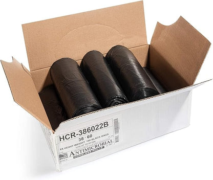 Aluf Plastics - 55-60 Gallon Black Trash Bags - 38" x 60" - 22 Microns Thick High Density Value Garbage Bags for Bathroom, Office, Industrial, Commercial - (1 Pallet of 70 Cases, 10500 Bags Total)