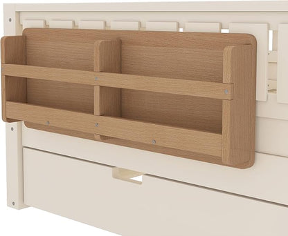 Bellemave Full Size Kids Bed with high Rails and with Built-in Bookshelf and Trundle for Kids, Girls, Boys, Wood Montessori Bed Without Door, Beige
