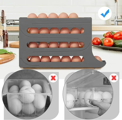Egg Holder for Fridge, 4 Tiers Dispenser, 30 Egg Container Refrigerator, Large Capacity Organizer Automatic Fridge Rolling Egg Container for Pantry Countertop (Grey)