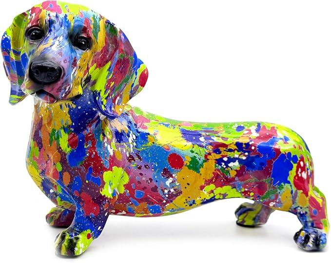 FUNSXBUG Colorful Dachshund Dog Statue Art Figurines Sculpture Collectibles Home Office Desktop Decor Outdoor Garden Display Decoration (Dachshund Dog 6)