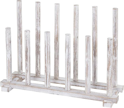 MyGift Shabby Whitewashed Wood Boot Rack Organizer Tall Boots Inverter Holder - Holds up to 6 Pairs