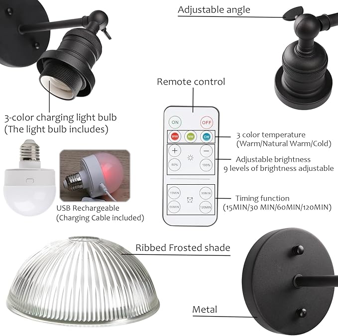 Pathson Battery Operated Wireless Wall Sconce, Rechargeable Modern Wall Vanity