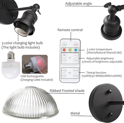 Pathson Battery Operated Wireless Wall Sconce, Rechargeable Modern Wall Vanity