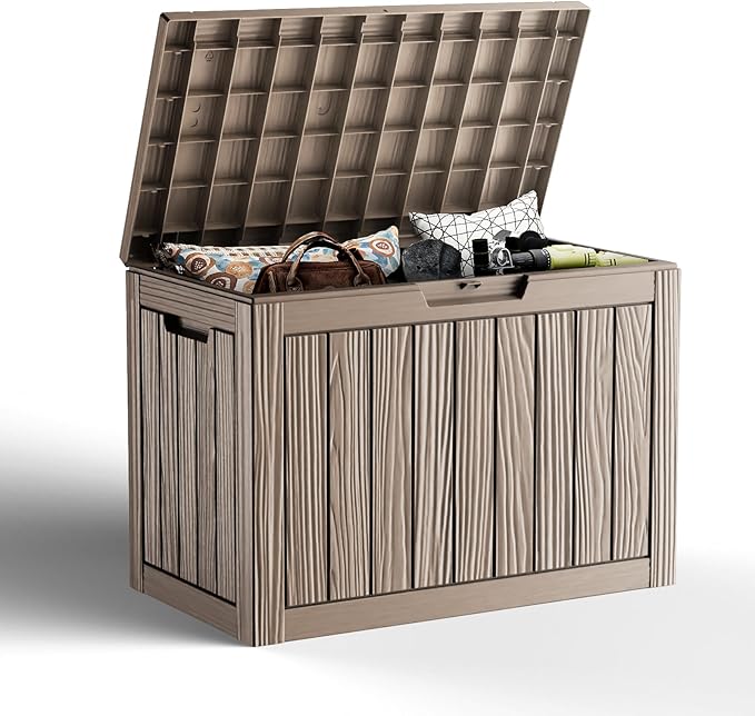 45 GallonOutdoor Storage Box,Resin Deck Boxes Waterproof, IndoorOutdoor Bin for Package Delivery, Patio Cushions, Gardening Tools, Lockable, UV Resistant