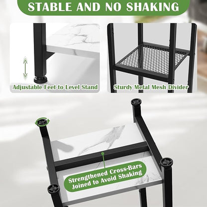 Extra Tall Plant Stand Indoor,40 Inch Plant Stands,3 Tier Metal Plant Stand with Heavy Duty Wood and Metal Mesh Shelf,Marble White and Black