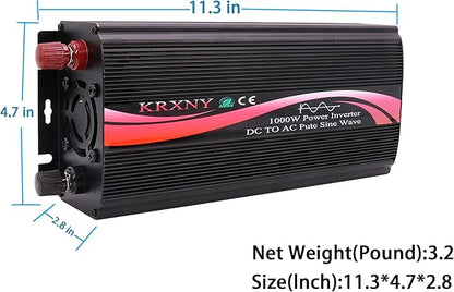 1000W Pure Sine Wave Power Inverter 48V DC to 110V 120V AC 60HZ with LED Display US Output Socket for RV Camping Home Solar