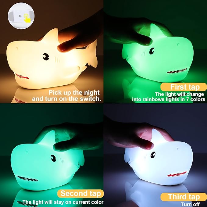 Tremdwoto Night Light for Kids, 7 Colors Shark Night Light Rechargeable Squishy Silicone LED Nightlight Lamp as Birthday Christmas Gifts for Baby Boys Children Toddlers Tween Girls Nursery