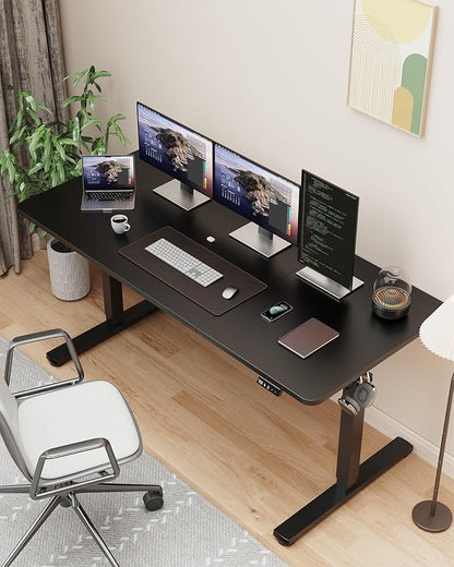 Standing Desk, Large Height Adjustable Electric Stand up Desk, 55 x 24 Inches Sit Stand Home Office Desk, with Splice Board, Black Frame/Black Top