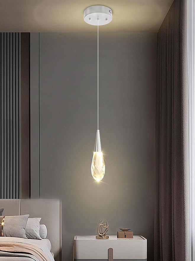 Pendant Light Kitchen Islan 1-Light Silver Small Chandelier Modern Crystal