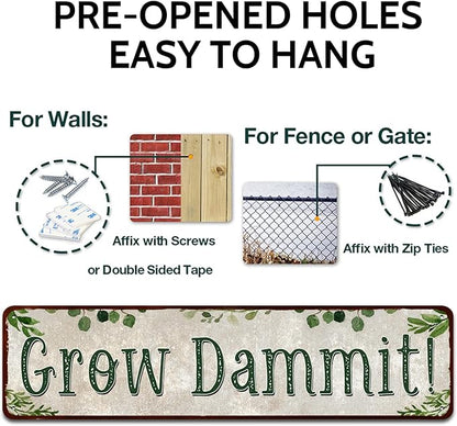 Grow Dammit! Garden Sign Mom Plaque Gardening Signs Vintage Decor Dads Decorative Plaques Funny Decoration Herbs Fruit Flowers Vegetables Produce Gift 4" x 16"