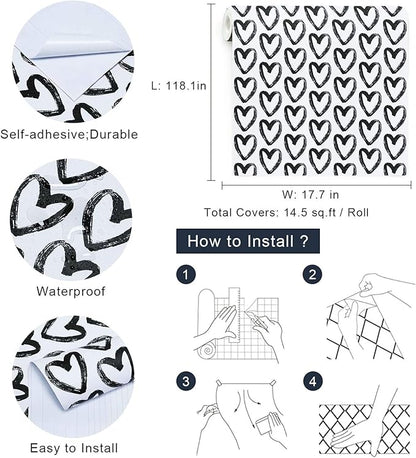 Timeet Black White Wallpaper - Peel & Stick 17.7"x118" Modern Wall Decoration