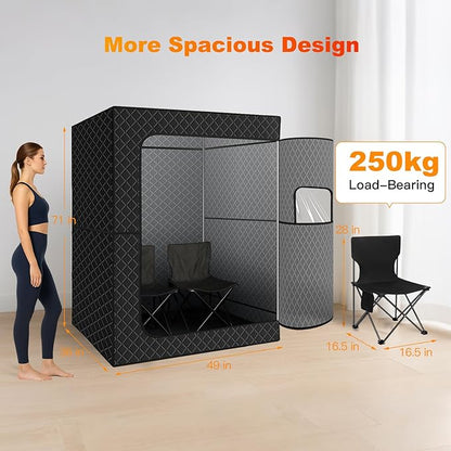 2 Person Sauna Box, Portable Steam Sauna for Home Spa, Relief Muscle Pain, Foldable Sauna Kit with 5-Layer Waterproof, 9 Levels Heat of Saunas Room with 2 Steamers, Oversize Chairs, 5.9' x 4.1' x 3.0'