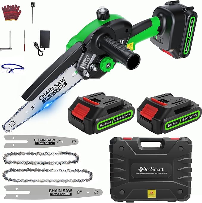 Mini Chainsaw Cordless, 8 inch & 6 inch Electric Chain Saw with 2 Pack Rechargeable Batteries, Battery Powered Handheld Saw for Trees Trimming Wood Cutting, Perfect Gardening Tools for Men Dad Husband