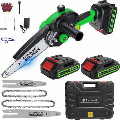Mini Chainsaw Cordless, 8 inch & 6 inch Electric Chain Saw with 2 Pack Rechargeable Batteries, Battery Powered Handheld Saw for Trees Trimming Wood Cutting, Perfect Gardening Tools for Men Dad Husband