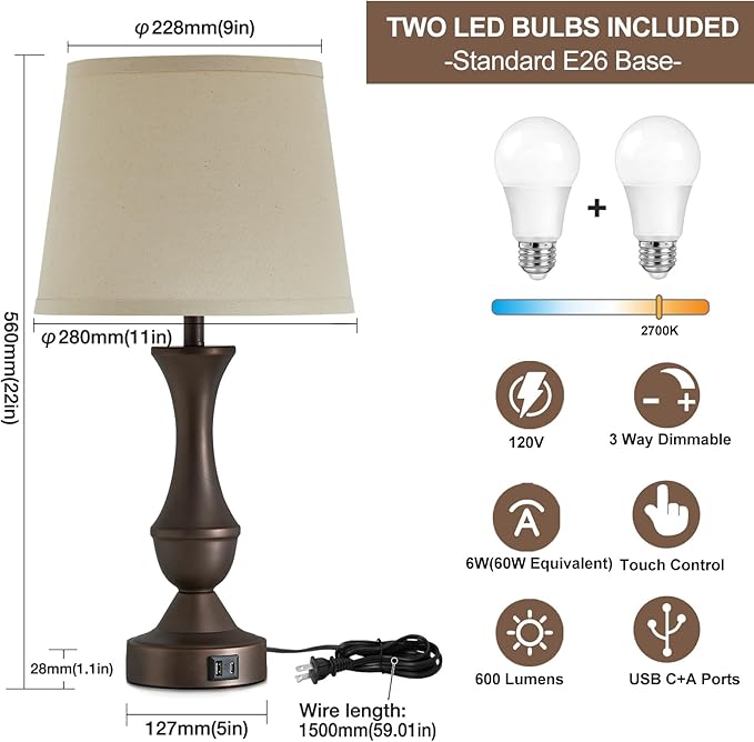 Luvkczc 22" Table Lamp Set of 2
