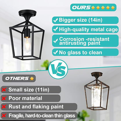【Upgraded】Semi Flush Mount Ceiling Light, Farmhouse Light Fixture