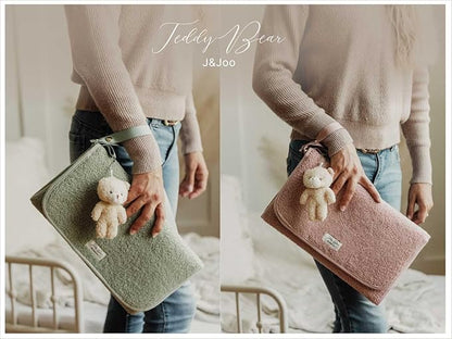 J&Joo Portable Diaper Changing Pad - Ultra Soft, Extra Padded, Waterproof Baby Changer Travel Essential, EZ Access Mesh Pockets, Gift for Baby Shower, Newborn Girls and Boys, 0-12 Months