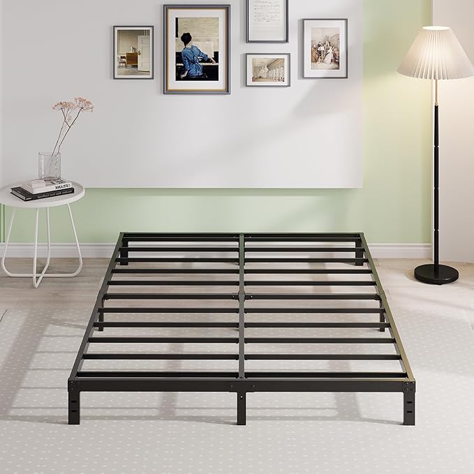 EMODA 10 Inch California King Bed Frames Heavy Duty Metal Cal King Platform with Steel Slats Support, No Box Spring Needed, Noise Free, Black