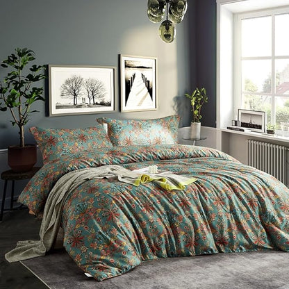 Boho Comforter Set Full Size Vintage Floral Boho Bedding Comforter Set 3 Pieces Flowers Botanical Floral Comforter Set Fluffy Soft Microfiber All Seasons Full Size Comforter with 2 Pillowcases