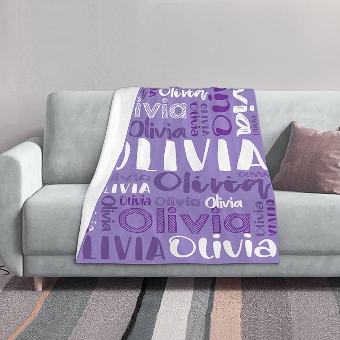 Dr.TOUGH Personalized Blankets with Name Customized Baby Blankets for Girls Boys Adults Monogrammed Blankets and Throws Christmas Birthday Mothers Fathers Valentines Day Gift (Lilac,30''×40'')