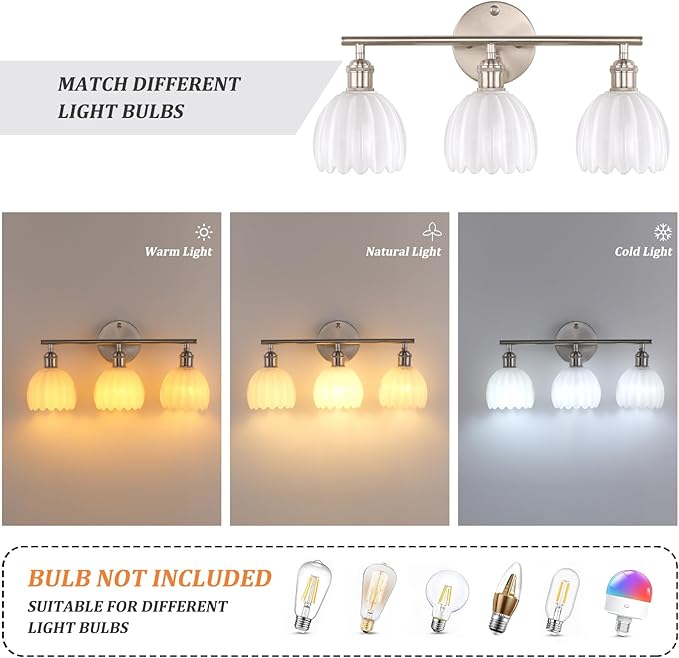 Bathroom Light Fixtures, 3-Light Vanity Wall Light Over Mirror