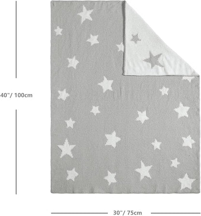 CREVENT 30"X40" Cozy Soft Warm Chenille Baby Blanket for Girls Boys, Newborn Essentials for Infant, Baby Shower Receiving Gift - Grey Star