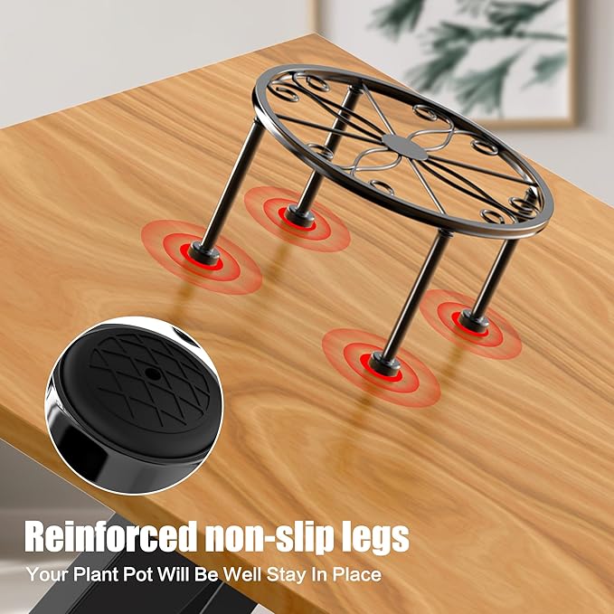 Garden Gifts Plant Lovers Gifts 3 Packs Black Metal Plant Stand with Anti-Slip Base Rustproof Heavy Duty Decorative Round Flower Stand Display Shelf for Indoor/Outdoor
