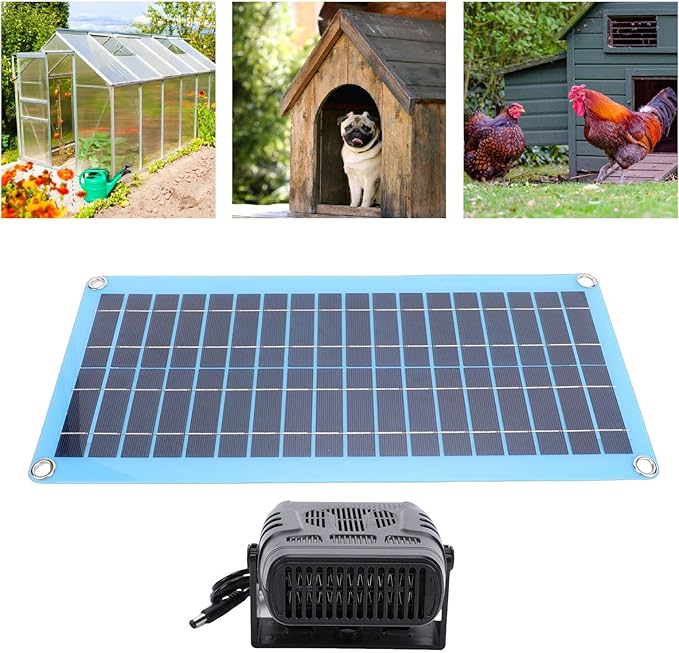 Hyuduo Solar Heater, 30W Portable with Overheat Protection, Solar Powered Heater 100cm Cable for Pet House Chicken Coop Greenhouse Drying Heating
