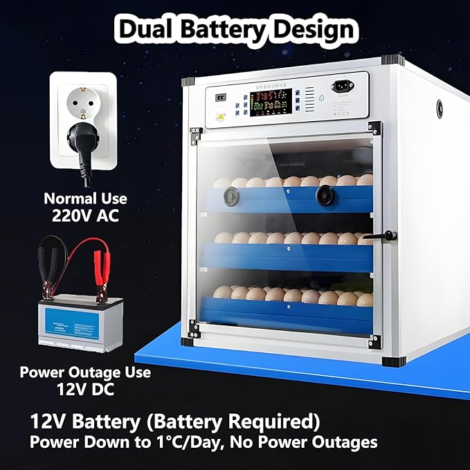 Poultry Pigeon & Game Bird Egg Incubators with Auto Turn & Smart Temp/Humidity Control & Egg Candler Poultry Hatcher Machine for Hatching Eggs Adjustable Rollers for Any Egg Size 272eggs