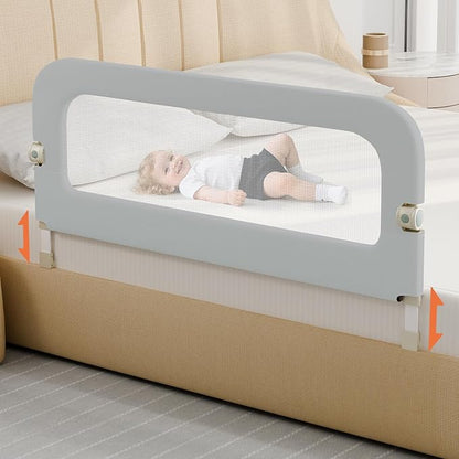 omzer Large Bed Guard Rail for Toddlers - 59inch Foldable & Adjustable Heights Baby Bed Safety Railing - Toddler Long Bed Rails Guard for Twin, Bunk, Queen & King, Full Size Bed Grey