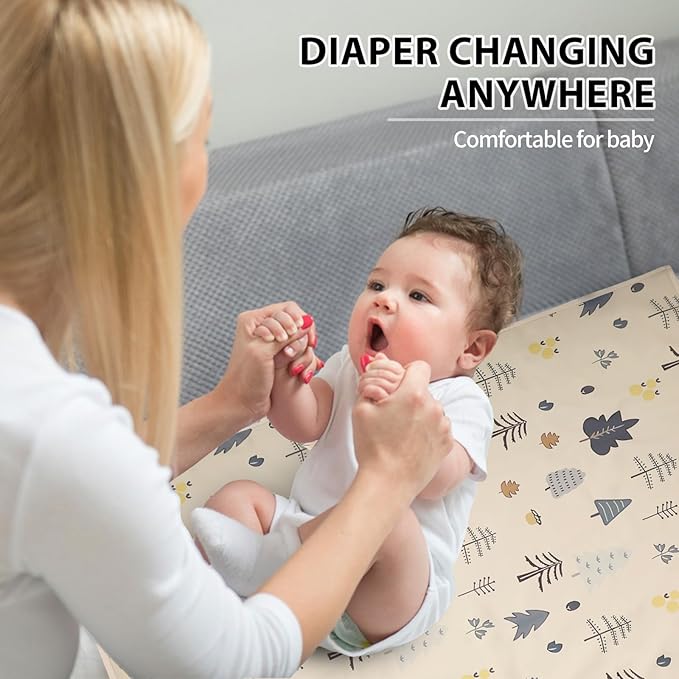 Vegan Leather Baby Changing Mat - Wipeable Portable Changing Pad, Foldable Travel Changing Mat for Baby, Newborns Toddlers Shower Gifts (Forest Tree,20"*28")
