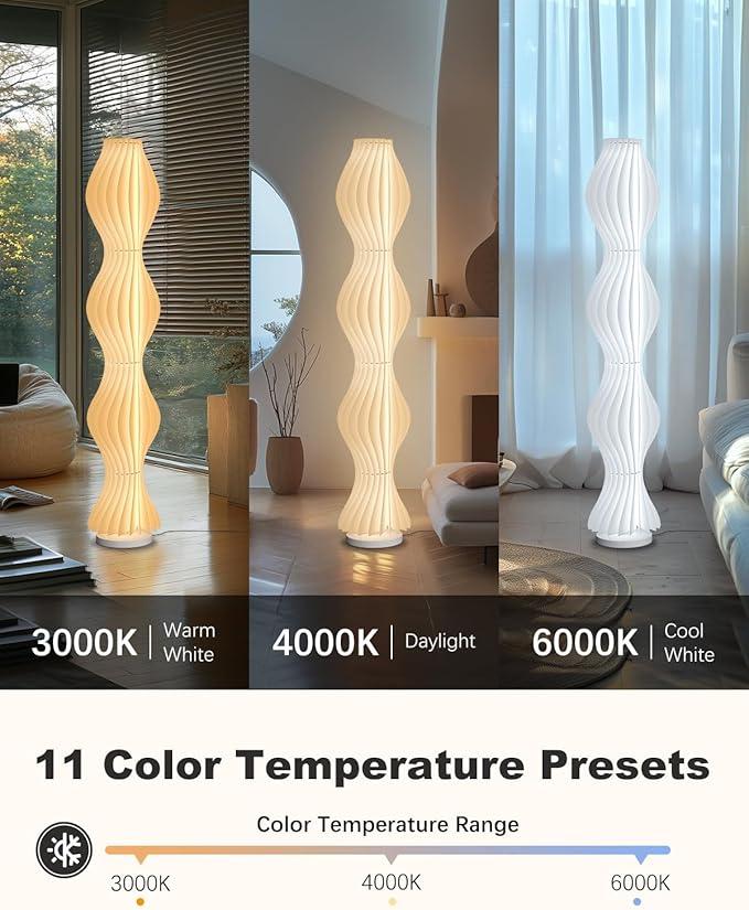 TACAHE Pleated Lampshade Floor Lamp
