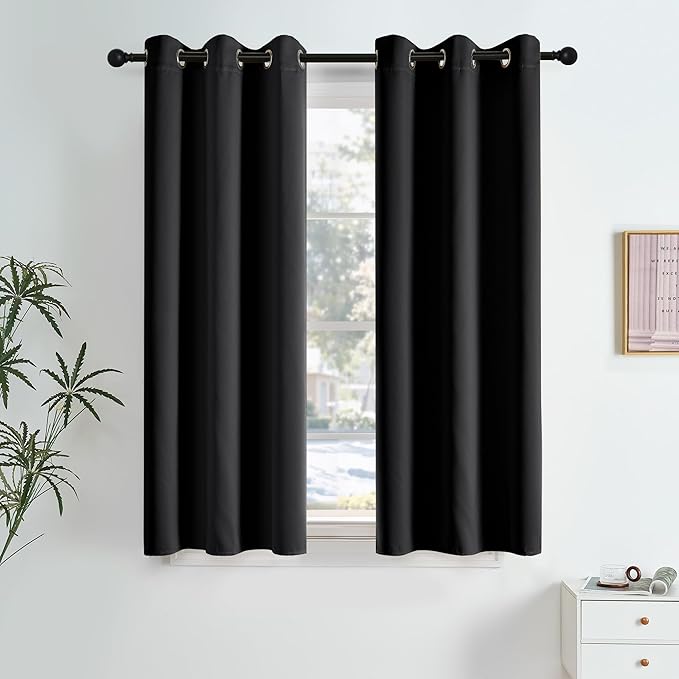 NICETOWN 100% Black Out Curtains 63 Inches Long 2 Panels for Living Room, Bedroom, Office Thermal Insulated Blackout Drapes Solid Grommet Noise Reducing Window Curtains, W40