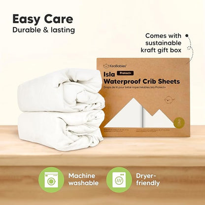2-Pack Waterproof Baby Crib Sheets for Boys, Girls - 52x28 Viscose Derived from Bamboo Toddler Bed Sheet Neutral, Fitted Crib Mattress Protector Cover for Baby Bedding, Soft & Gentle (Soft White)