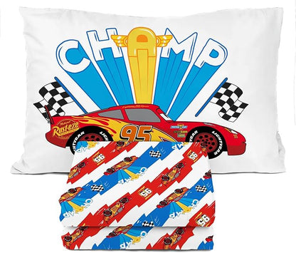 Sunny Side Up Disney Pixar Cars Lightning McQueen Twin Sheet Set - 3 Piece Kids Racecar Bedding Set Includes Pillow Cover - Super Soft Microfiber Sheets