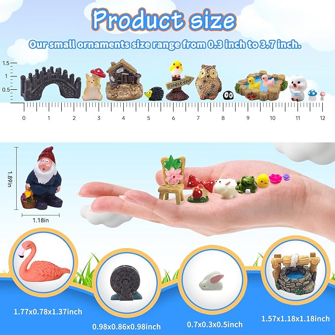 Tardigrade 200 Pieces Fairy Garden Accessories, Fairy Garden Kit, Fairy Tiny House, Miniature Gnome Figurines, Micro Landscape Ornaments DIY Mini Garden Outdoor Decor Resin Multi Color