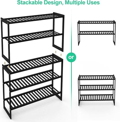 Shoe Rack Bamboo 5 Tier Shoe Organizer, Storage 20-25 Pairs for Closet Entryway, Stackable Large Tall Shoe Shelf Holder Stand Cubby for Door Hallway Bedroom Garage