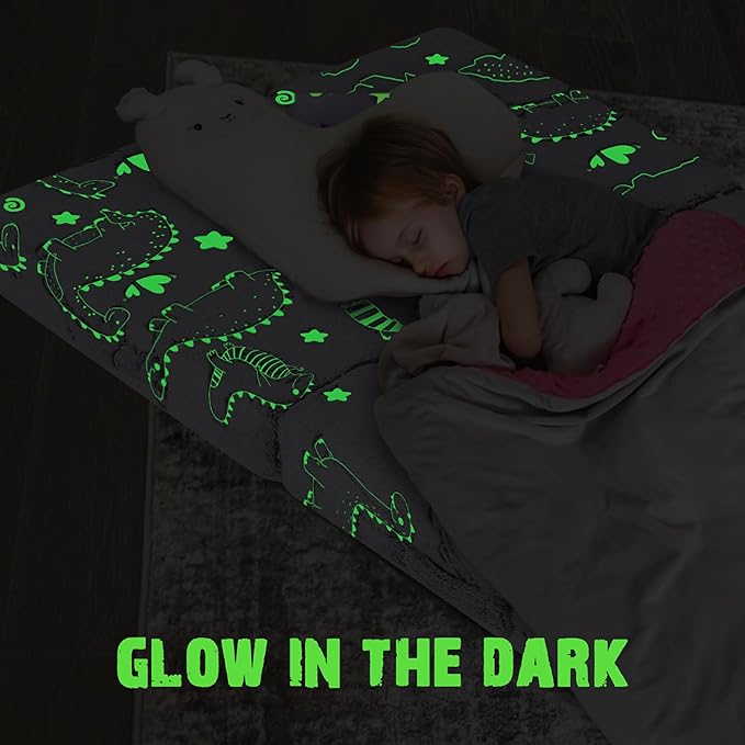 MeMoreCool Glow Dinosaur Foldable Floor Mattress for Kids, Trifold Nap Mat for Toddlers, Portable Daycare Sleeping Futon or Floor Bed, 57x22 Inch