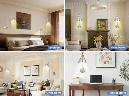 2 Pack Plug in Wall Sconces, Dimmable On Off Switch, Swing Arm Wall Lamps
