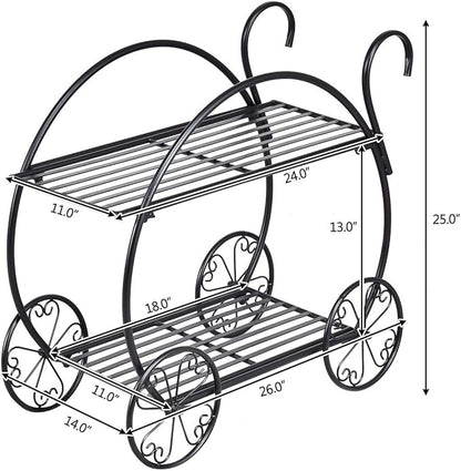 S AFSTAR Metal Plant Stand, Two Tiered Garden Cart Shelf for Indoor Outdoor Home Garden Patio, Parisian Style Flower Pot Holder, Stable and Durable