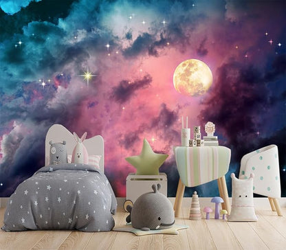 XMPMBM-Starry Sky Clouds The Moon backsplash Large Decorative Geometrical Wallpaper Bedroom Bathroom Wall Mural- W 88" X H 59"（36 Square Foot）