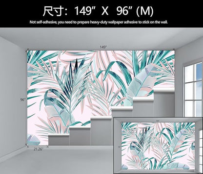 Tropical Pink Palm Leaf Wallpaper Girls Bedroom Colorful Plant Leaves Wall Mural Living Room (Not Peel and Stick)