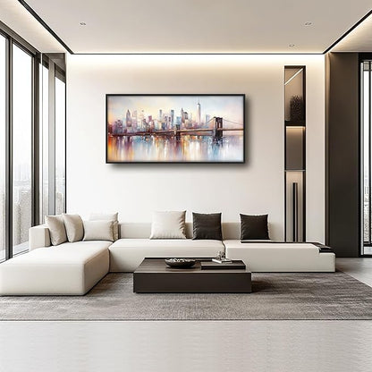 Olivine Large Wall Art, Brooklyn Bridge Pictures Wall Decor, New York Cityscape Canvas Prints Painting, Framed Artwork for Bathroom Bedroom Living Room Office Home Decoration 60"x30"