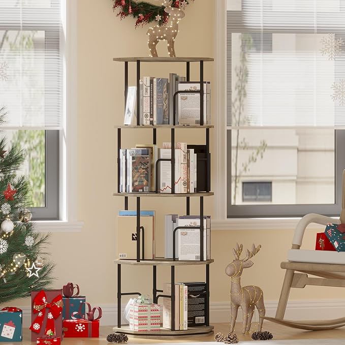 4 Tier Rotating Bookshelf, 360 Display Round Spinning Bookshelf Tower for Kids Room, Corner Shelf for Living Room, Office, Bedroom, Black