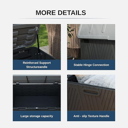110 Gallon Outdoor Storage Box, Waterproof Patio Deck Box with Lockable Lid, Heavy-Duty HDPE Bench for Garden Tools,Cushions (Black, 110 Gallon)