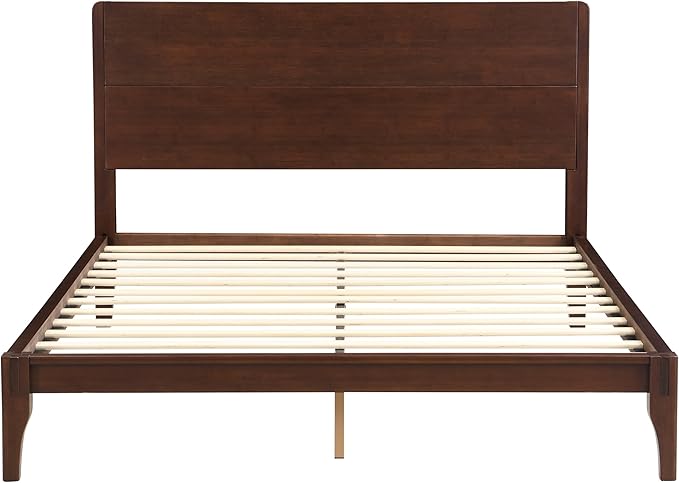 Merax Queen Size Bamboo Platform Bed, Mid-Century Modern Bed Frame
